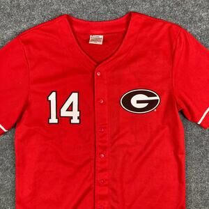Success Baseball Jersey Mens S Red Button Up‎ G Logo 14 Athletic Team Shirt